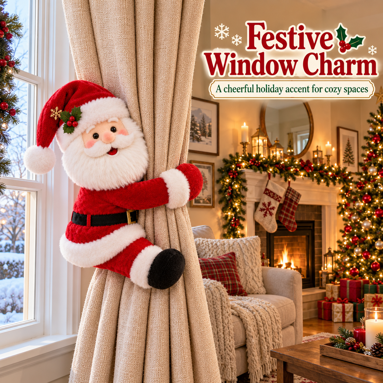 Christmas Plush Curtain Tie-Backs 