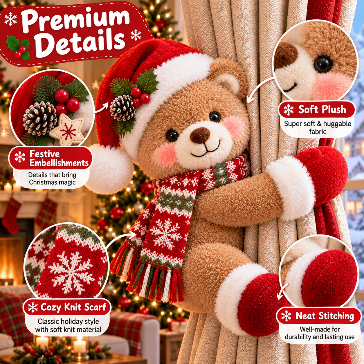 Christmas Plush Curtain Tie-Backs 