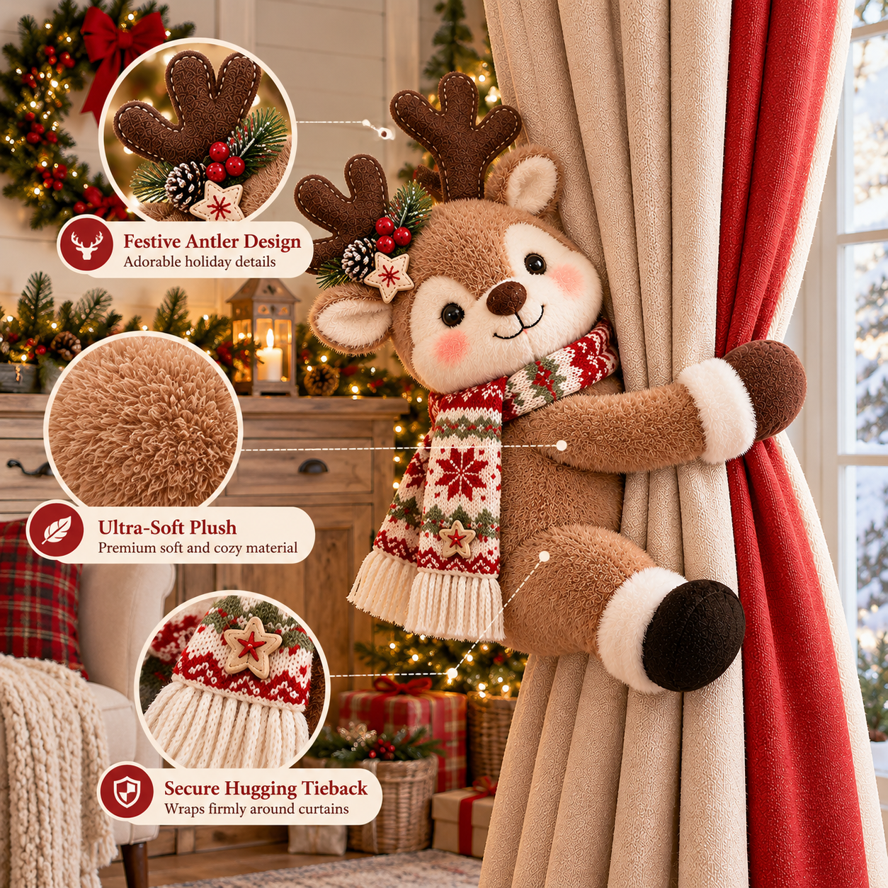 Christmas Plush Curtain Tie-Backs 