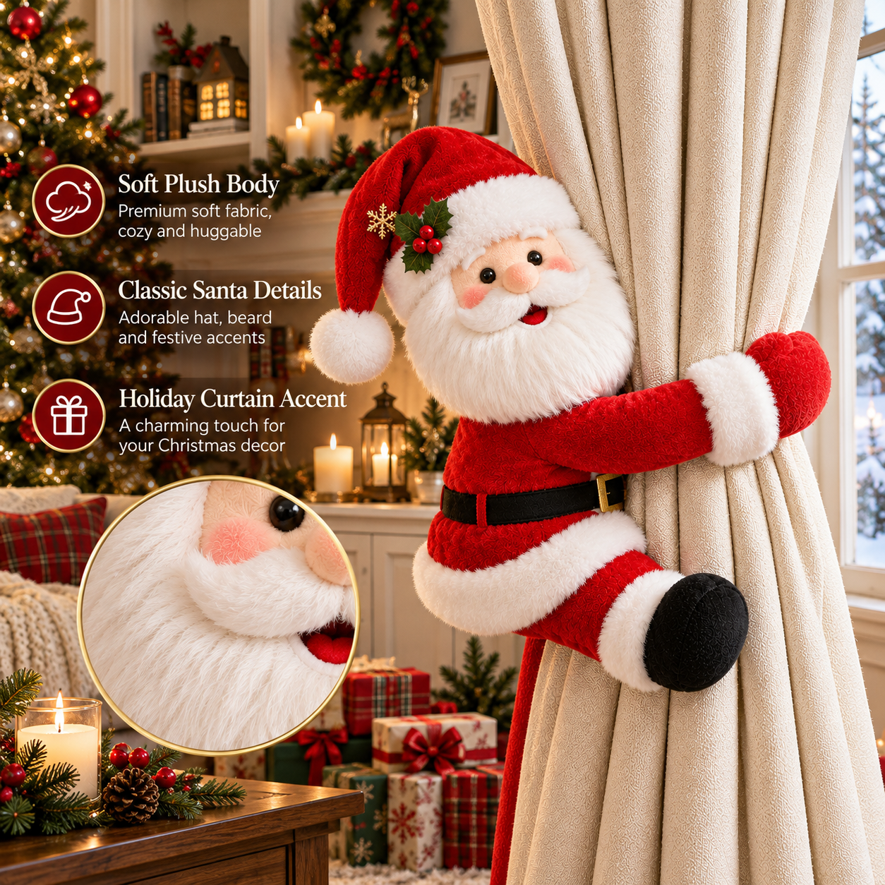 Christmas Plush Curtain Tie-Backs 