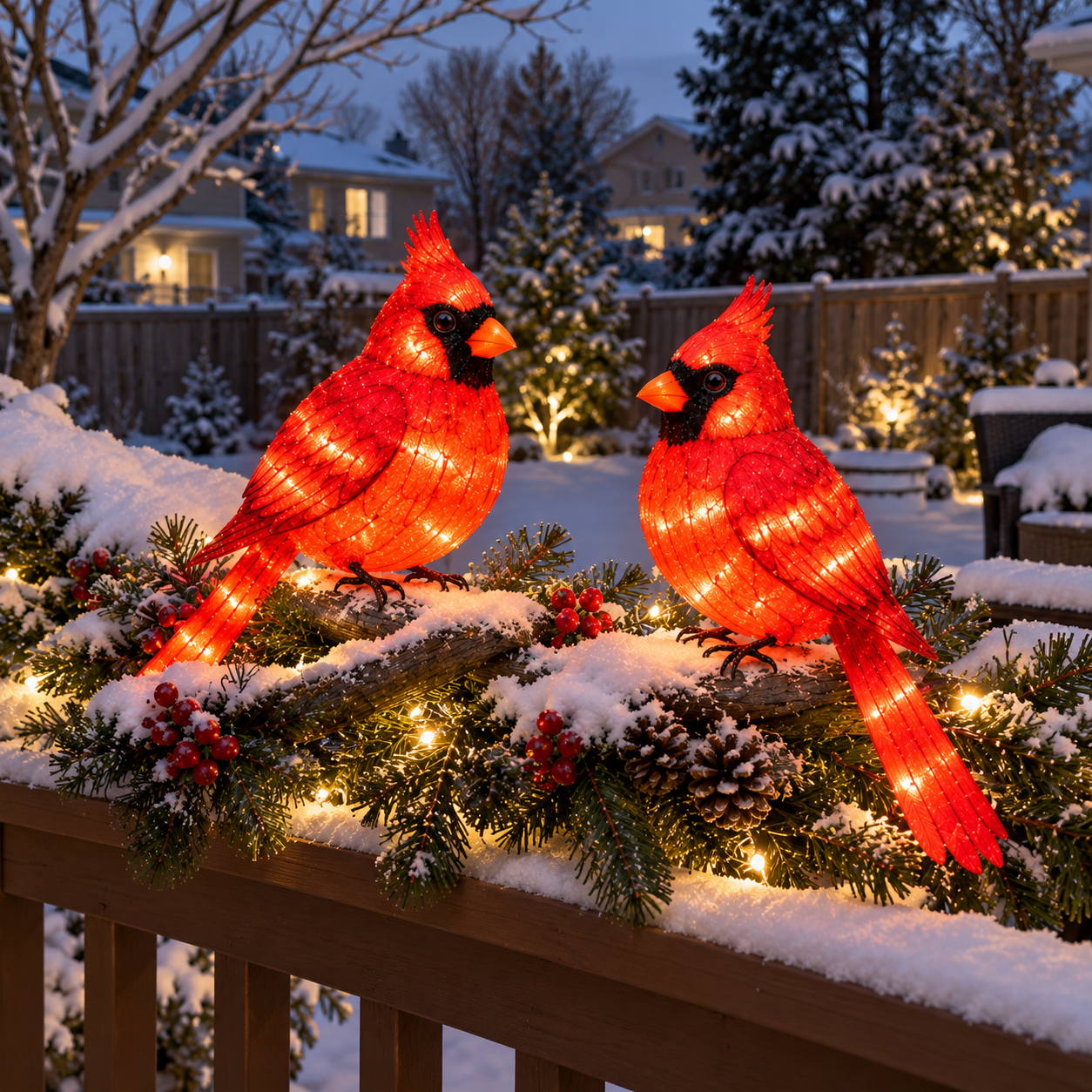 Outdoor Glowing Cardinal Bird Pair