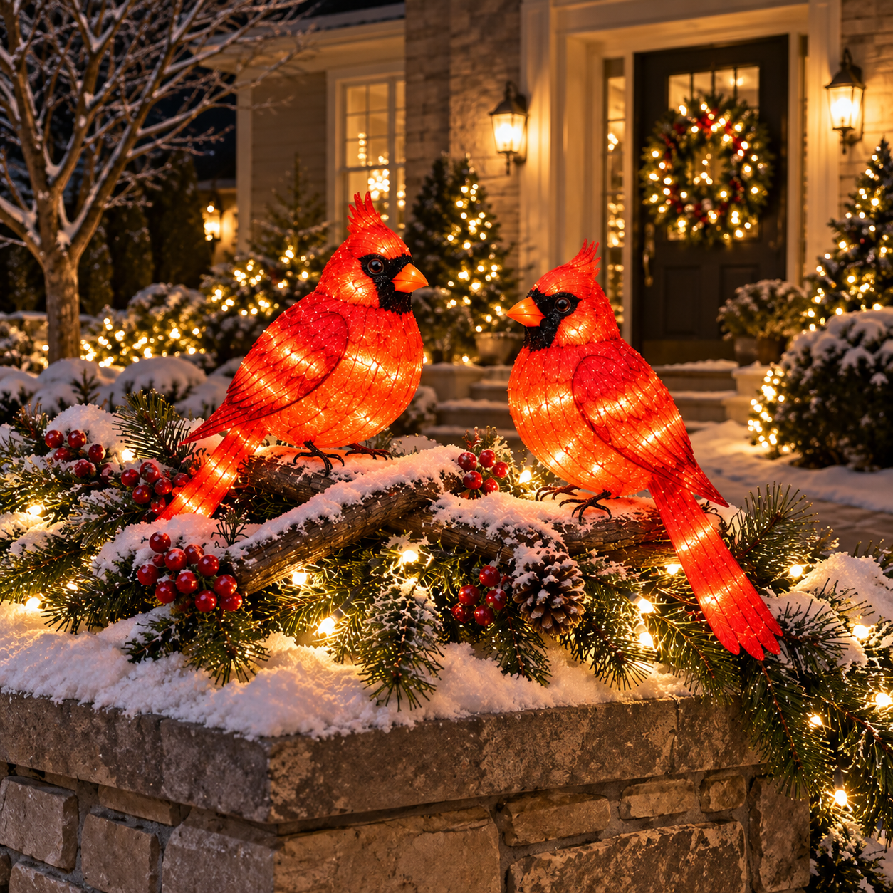 Outdoor Glowing Cardinal Bird Pair