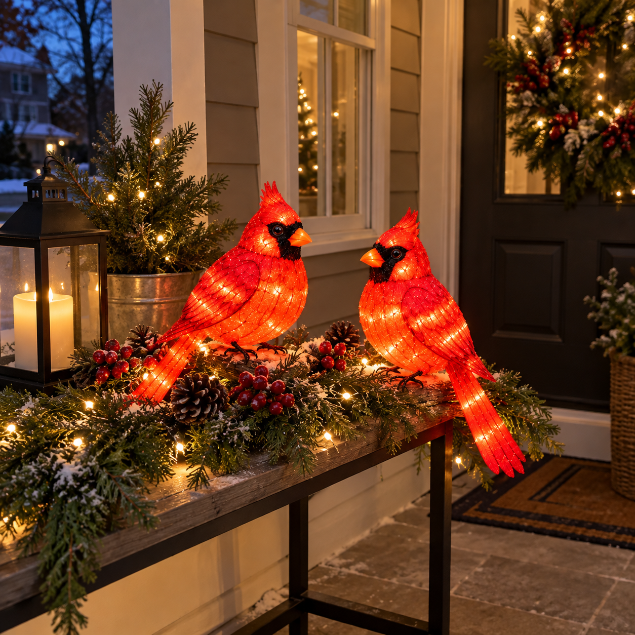 Outdoor Glowing Cardinal Bird Pair