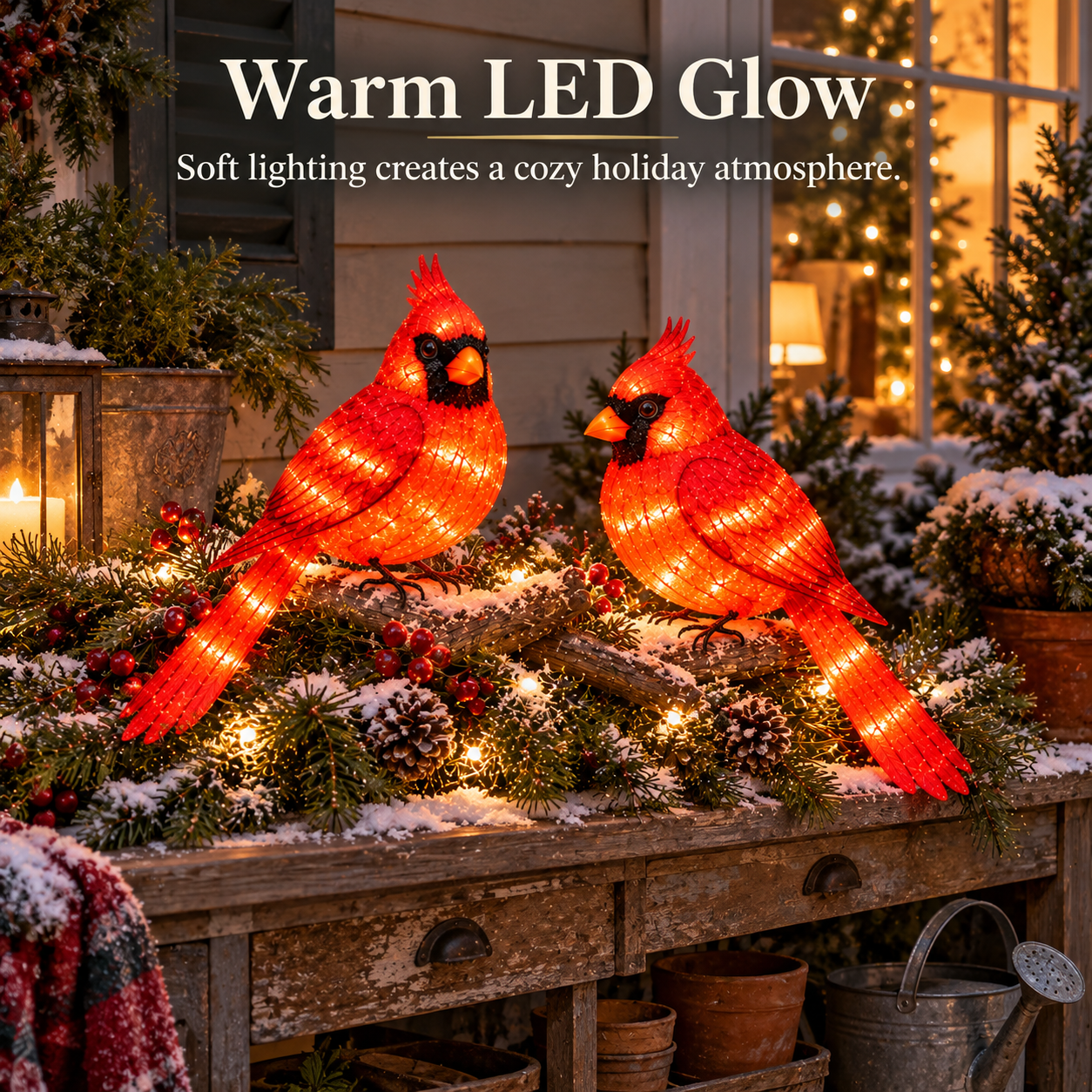 Outdoor Glowing Cardinal Bird Pair