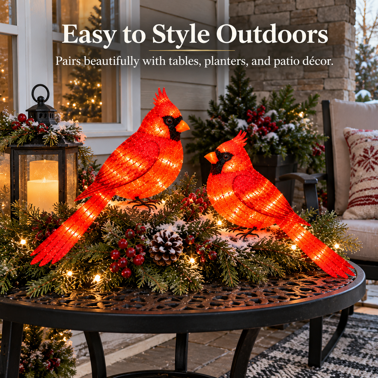 Outdoor Glowing Cardinal Bird Pair