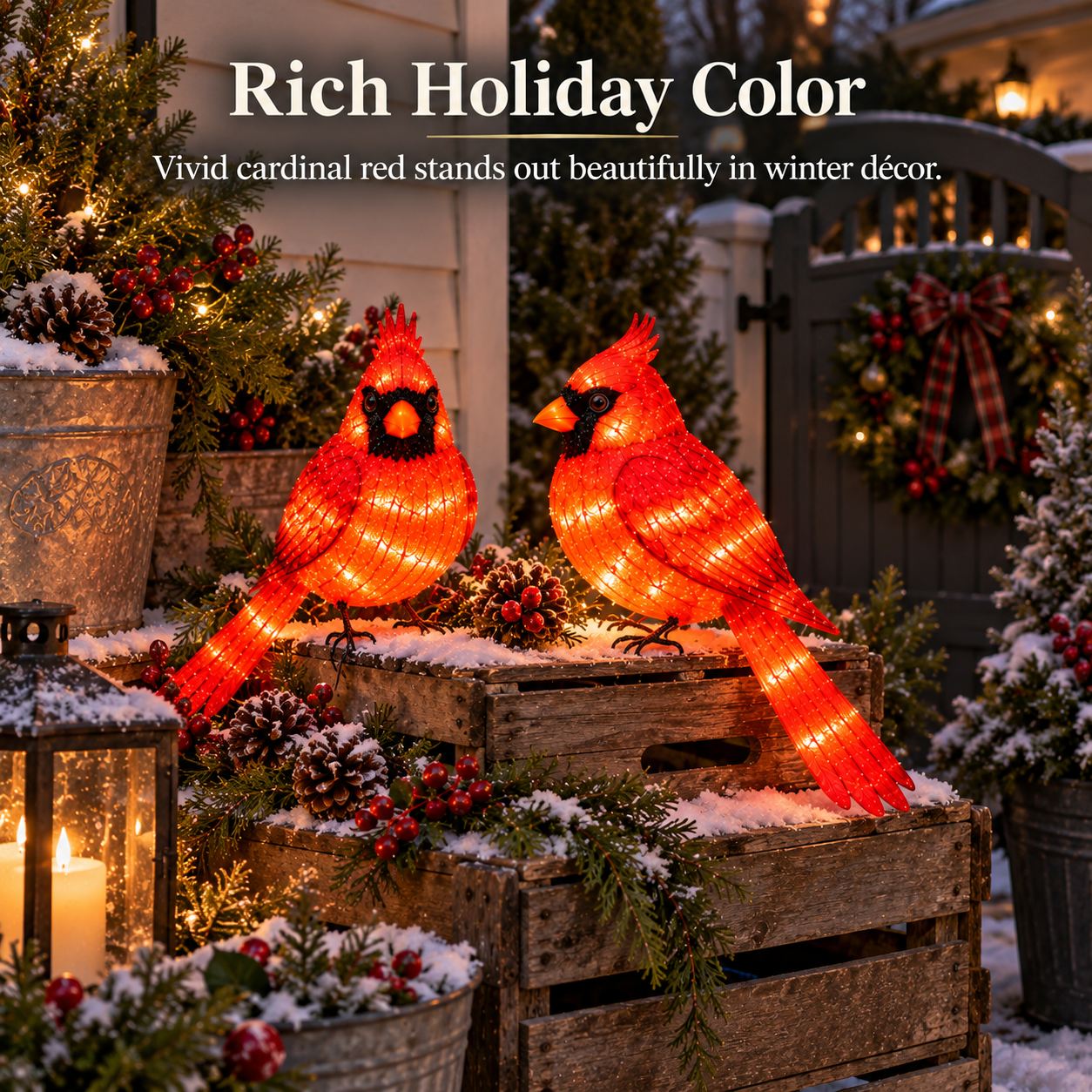 Outdoor Glowing Cardinal Bird Pair