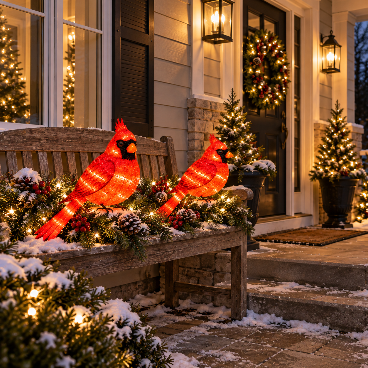 Outdoor Glowing Cardinal Bird Pair