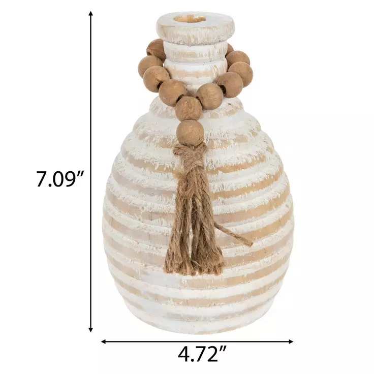 White Wood Vase With Beaded Loop