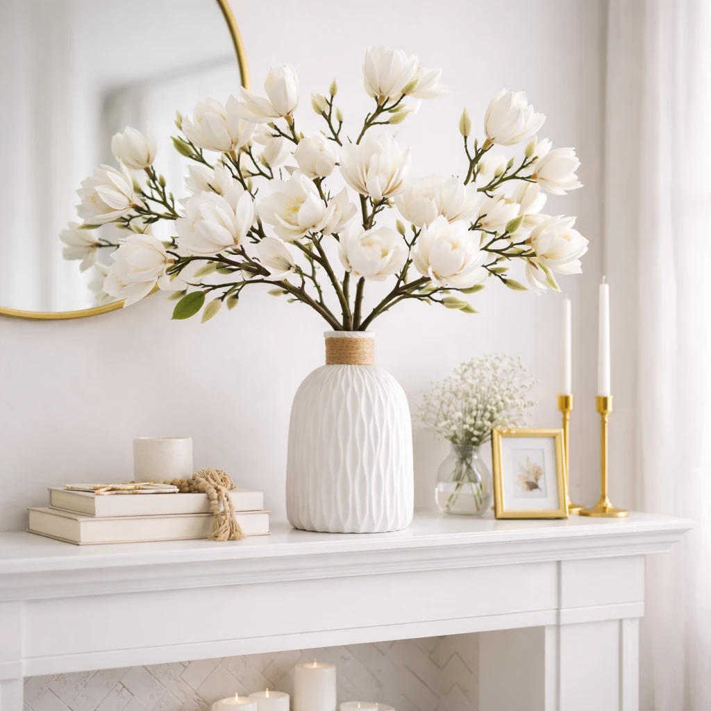 Artificial Magnolia Flower Branches Stem