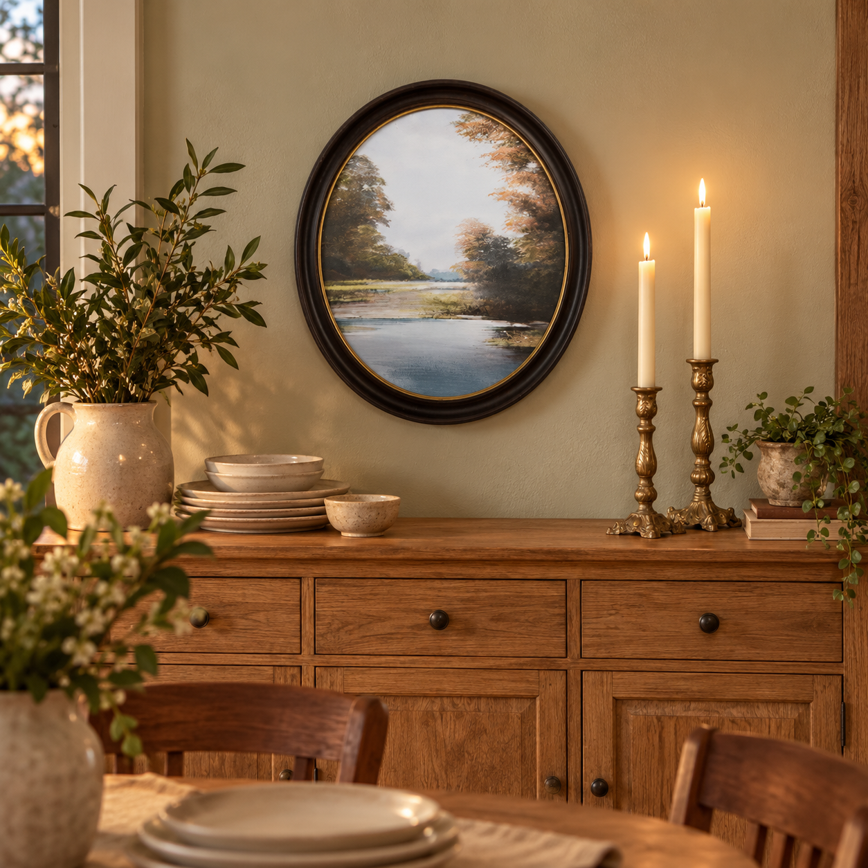 Lake & Trees Oval Wood Wall Decor