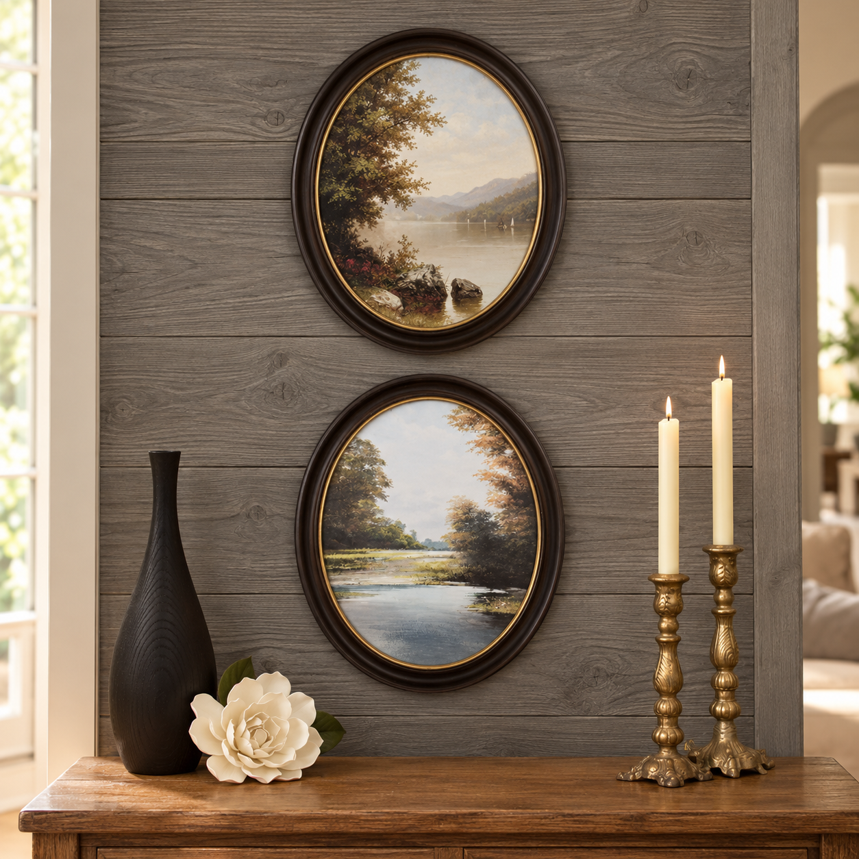 Lake & Trees Oval Wood Wall Decor