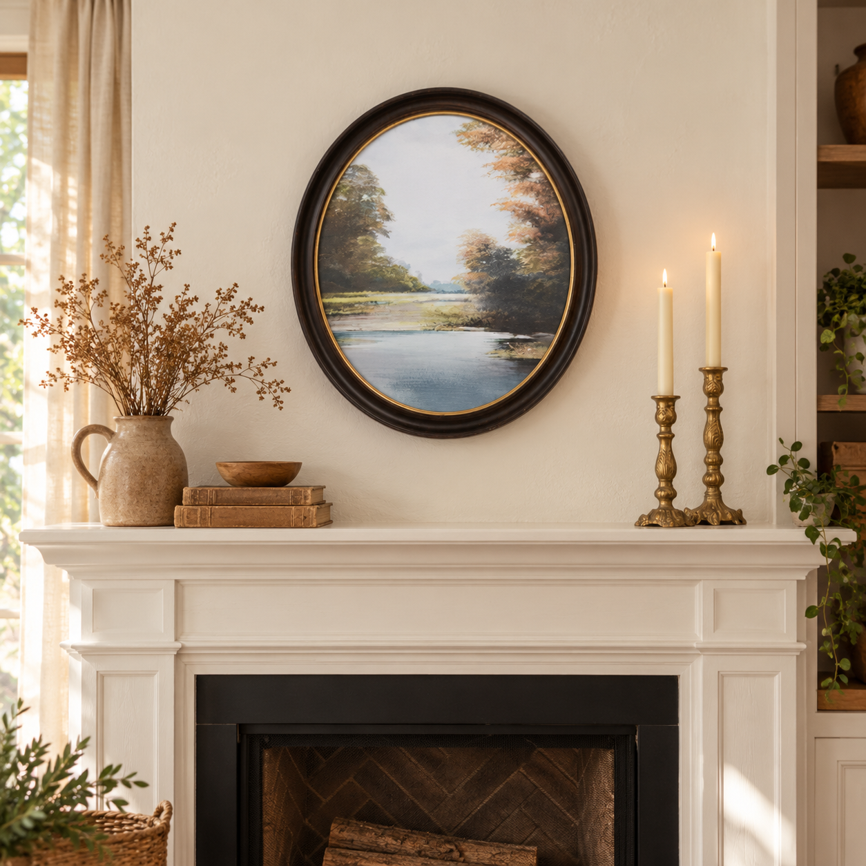 Lake & Trees Oval Wood Wall Decor