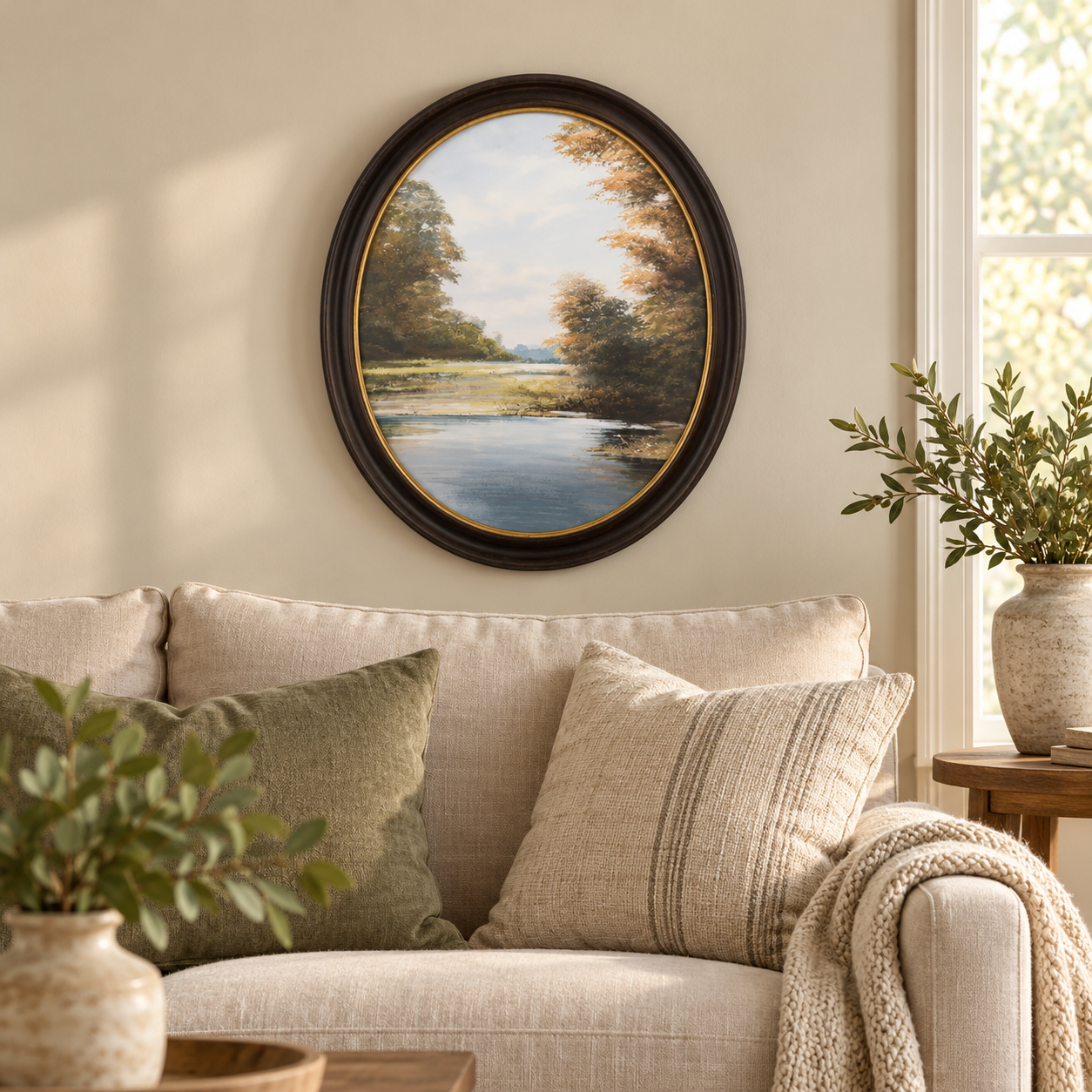Lake & Trees Oval Wood Wall Decor