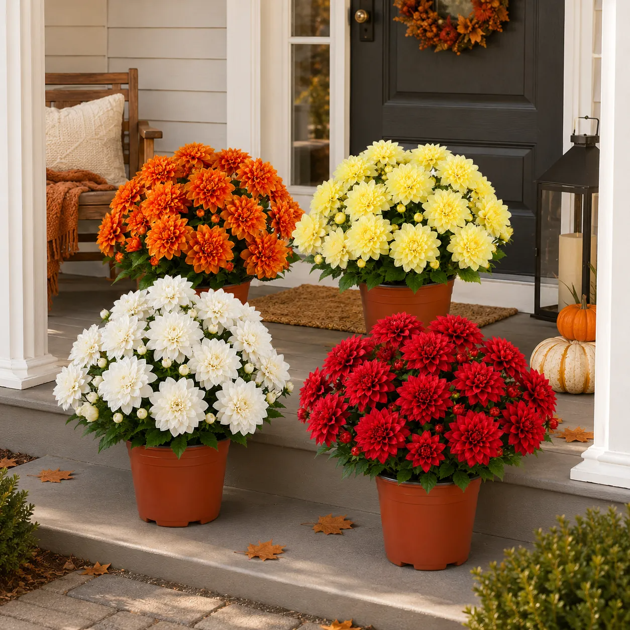 Vibrant Faux Dahlia Fall Porch Planter Filler - Ready-to-Display Outdoor Artificial Flower Arrangement