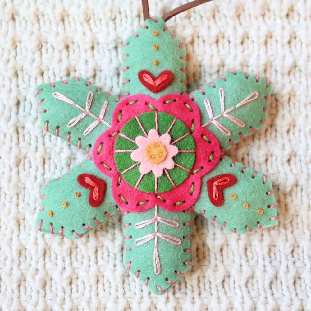 Handmade Felt Snowflake Christmas Ornament, Embroidered Holiday Tree Decor, DIY Ornament Kit or Finished Ornament, Multiple Colors Available
