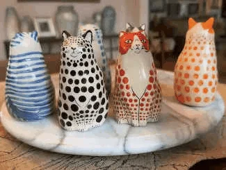 Hand-Painted Polka Dot Cat Tiny Vase
