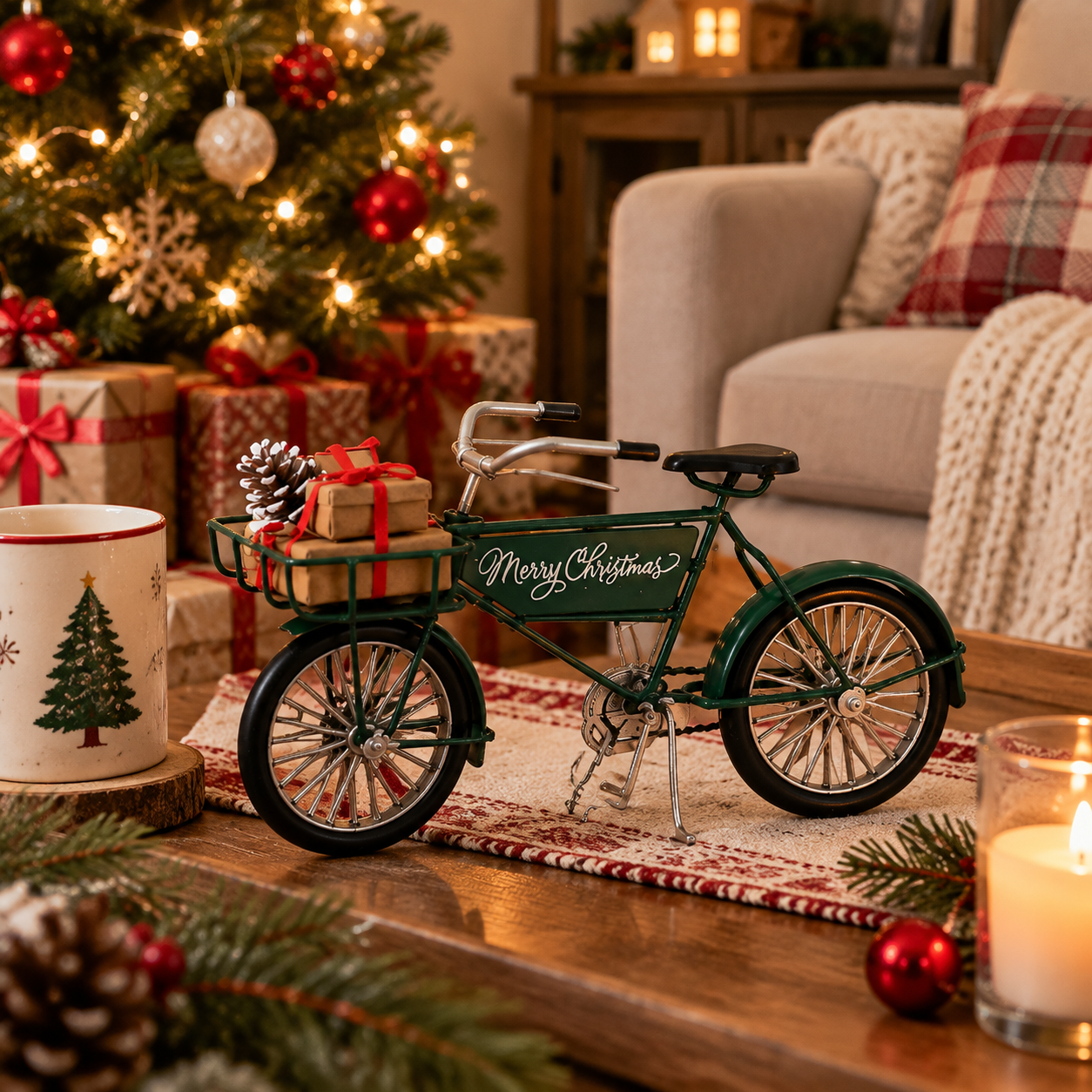 Green Merry Christmas Bicycle