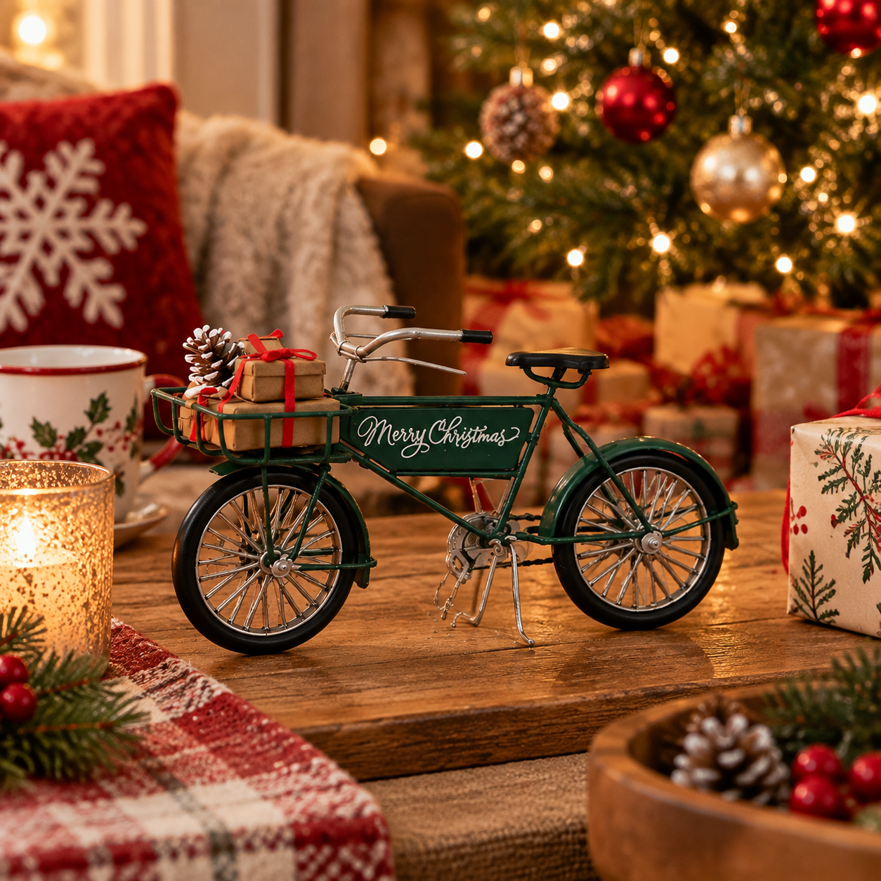 Green Merry Christmas Bicycle
