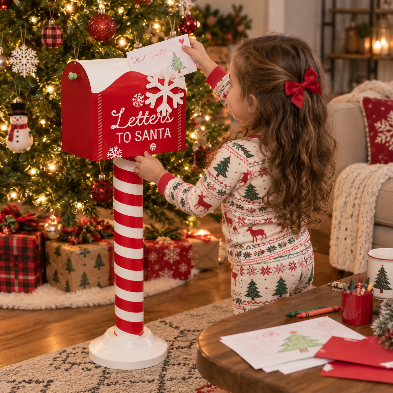 Letters to Santa Christmas Mailbox, Freestanding Holiday Mailbox Decoration for Kids and Families, Red and White Santa Letter Box for Christmas Home Décor