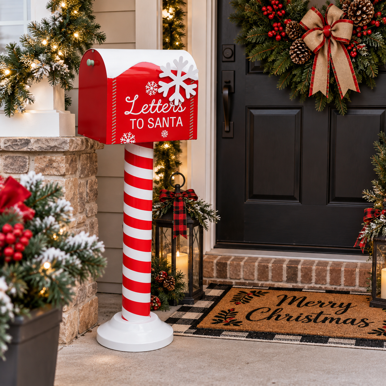 Letters to Santa Christmas Mailbox, Freestanding Holiday Mailbox Decoration for Kids and Families, Red and White Santa Letter Box for Christmas Home Décor