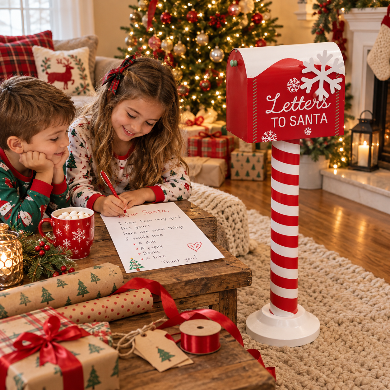 Letters to Santa Christmas Mailbox, Freestanding Holiday Mailbox Decoration for Kids and Families, Red and White Santa Letter Box for Christmas Home Décor