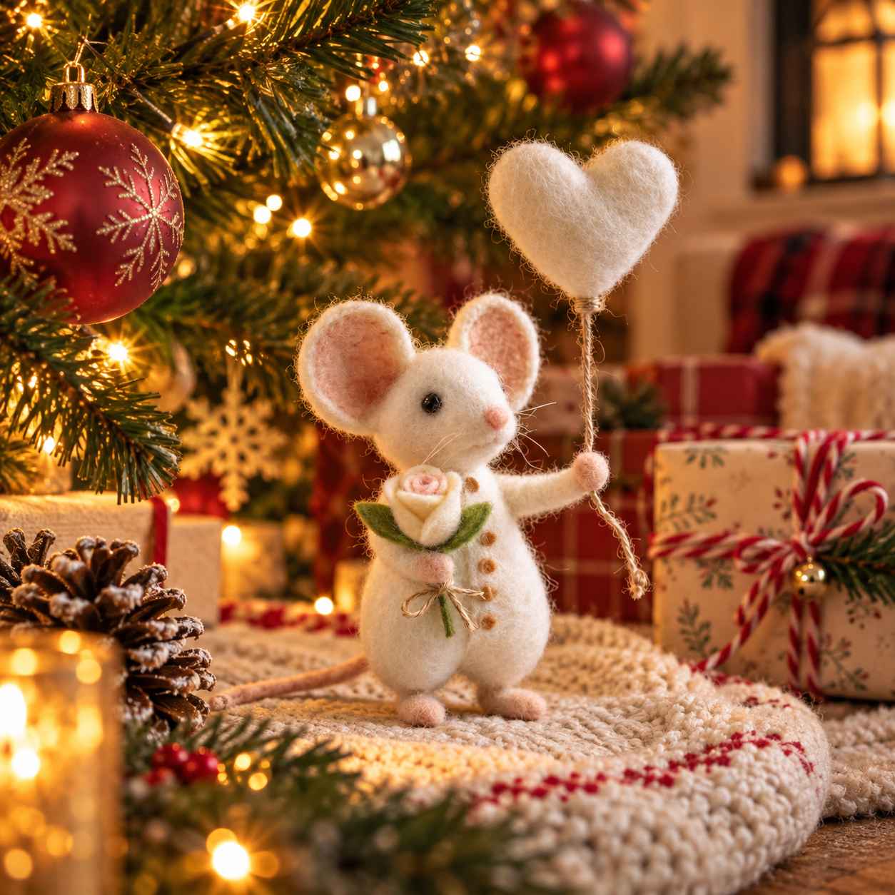 Handmade Needle Felted Mouse ,Valentine's Day Gift
