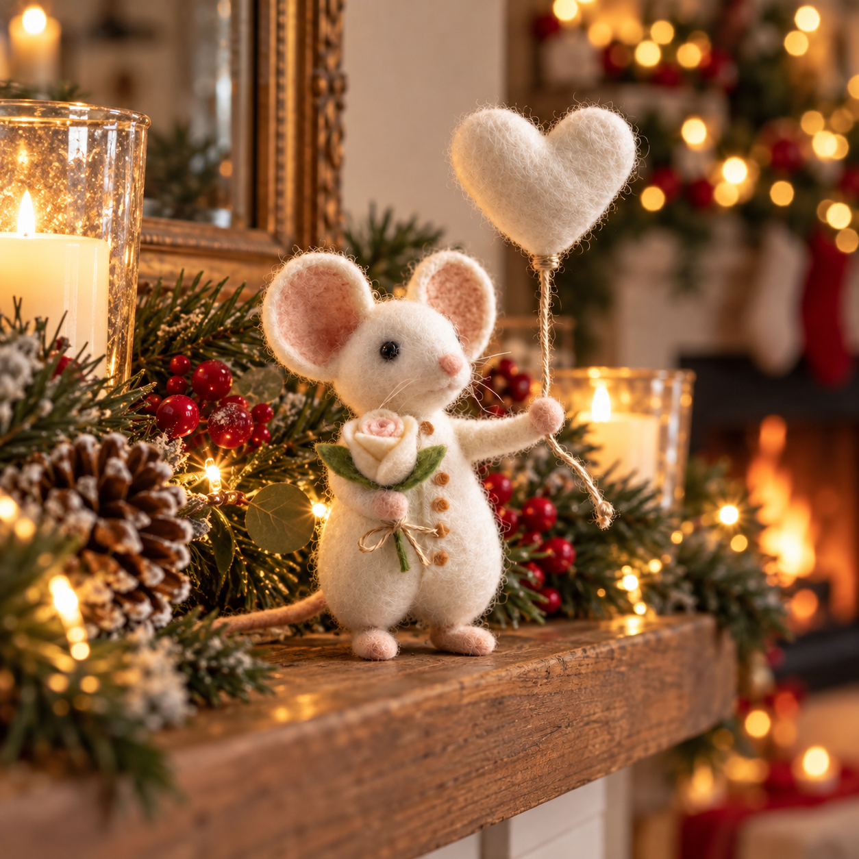 Handmade Needle Felted Mouse ,Valentine's Day Gift
