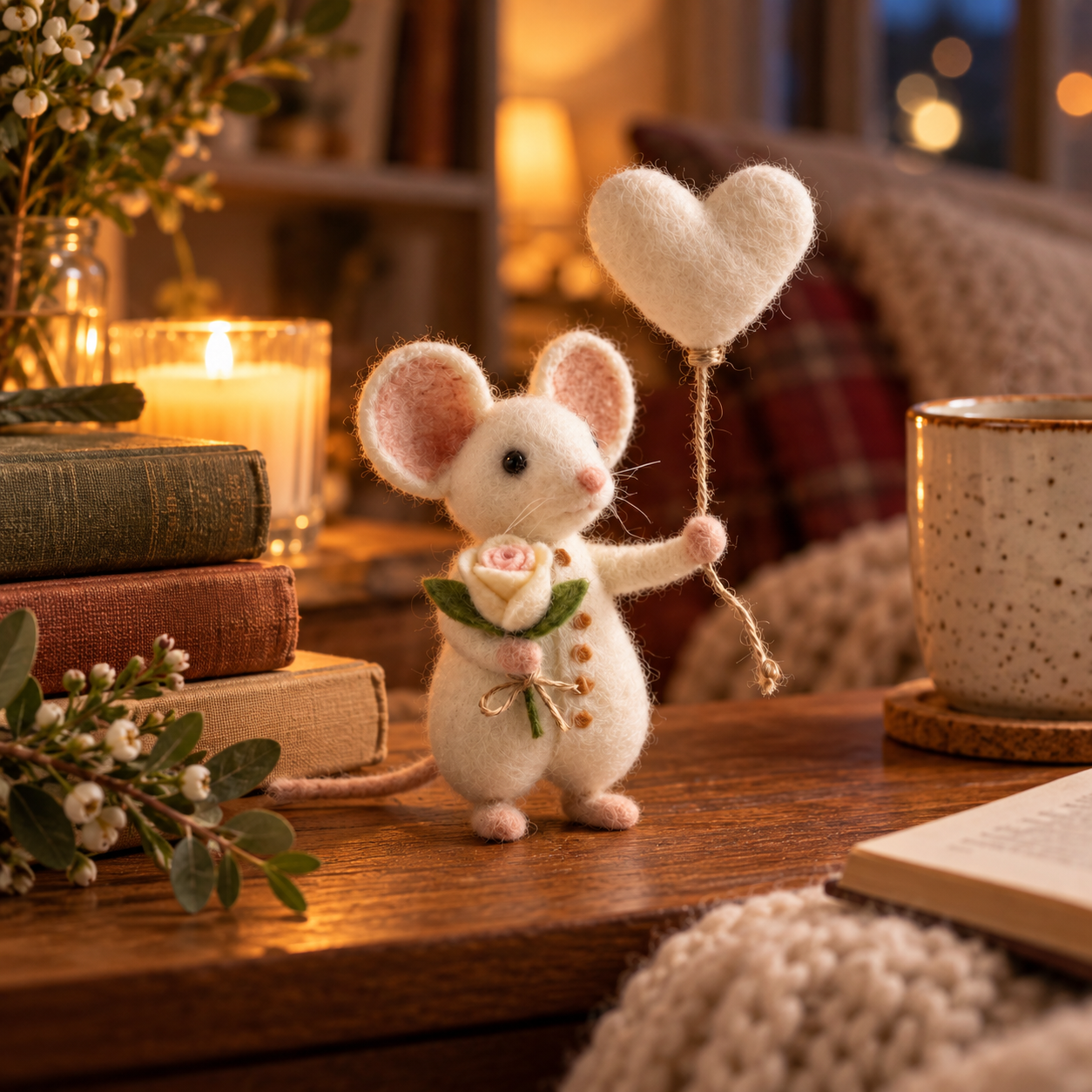 Handmade Needle Felted Mouse ,Valentine's Day Gift