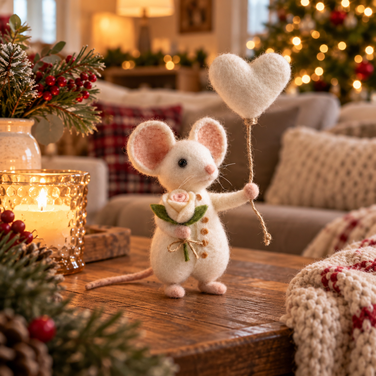Handmade Needle Felted Mouse ,Valentine's Day Gift