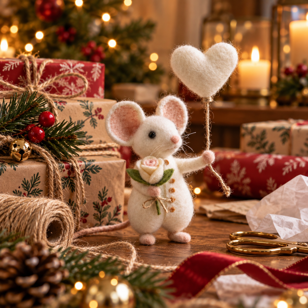 Handmade Needle Felted Mouse ,Valentine's Day Gift