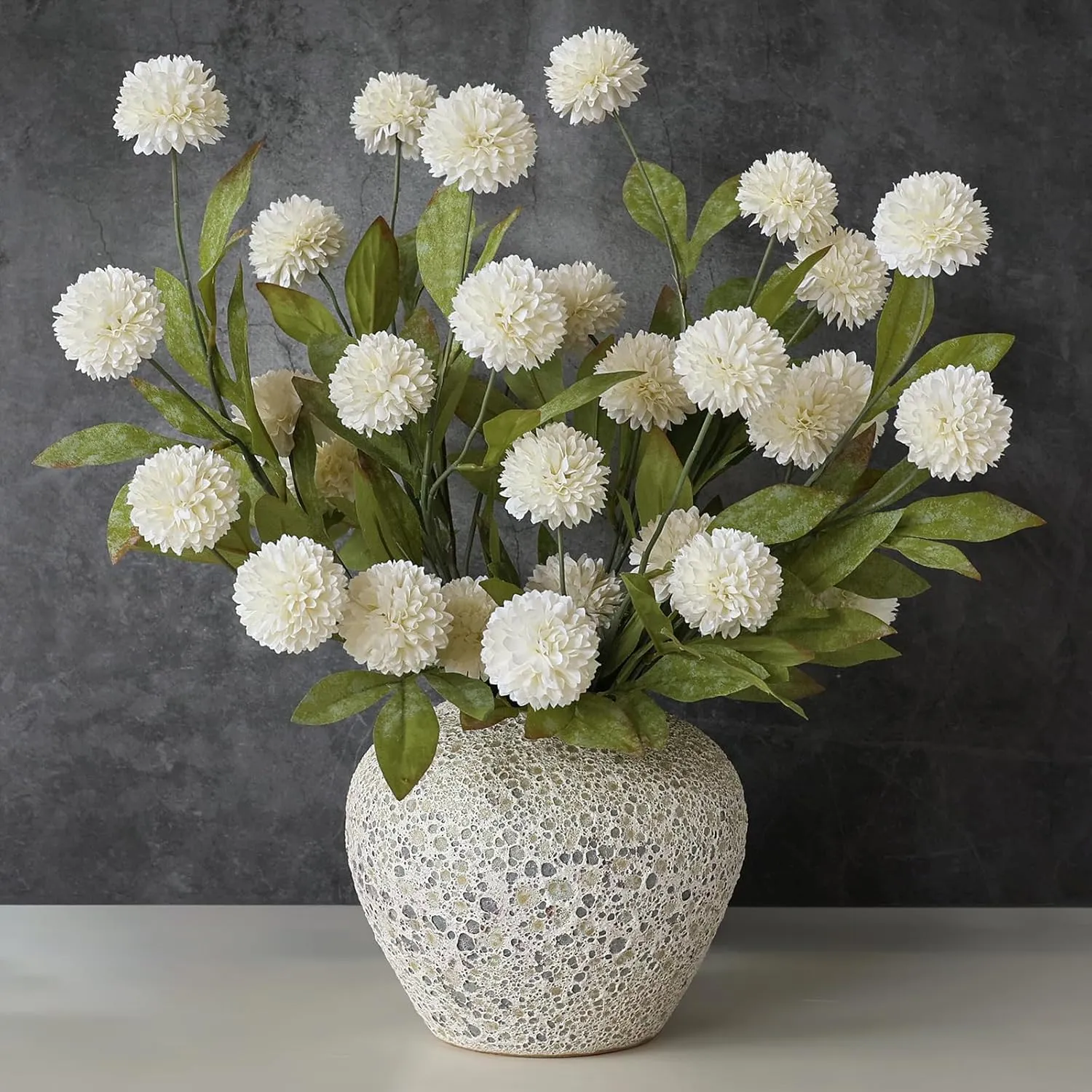 Faux Silk Pom Pom Mum Stems, Soft Silk Realistic Stems, Spring-Ready Home & Wedding Décor