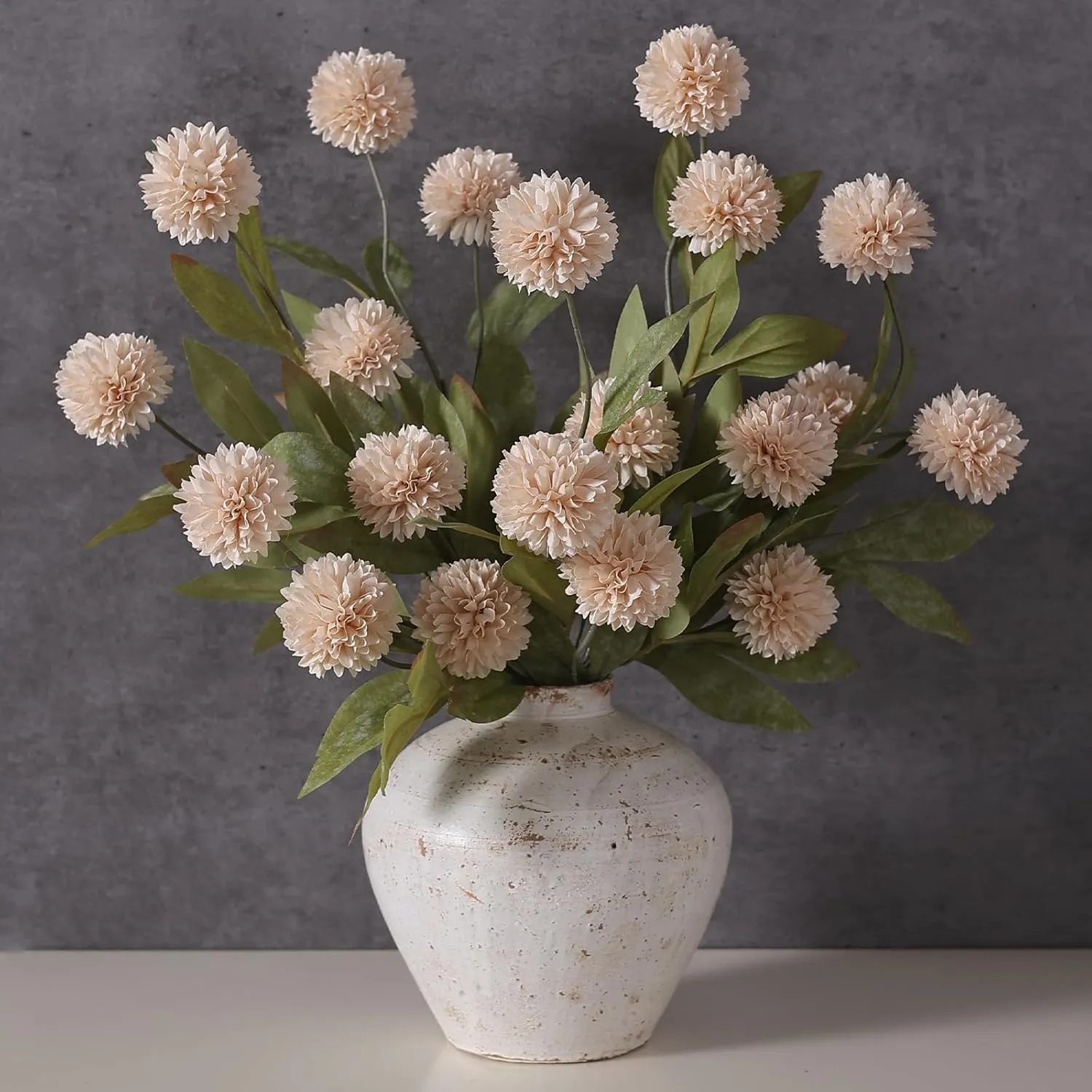 Faux Silk Pom Pom Mum Stems, Soft Silk Realistic Stems, Spring-Ready Home & Wedding Décor