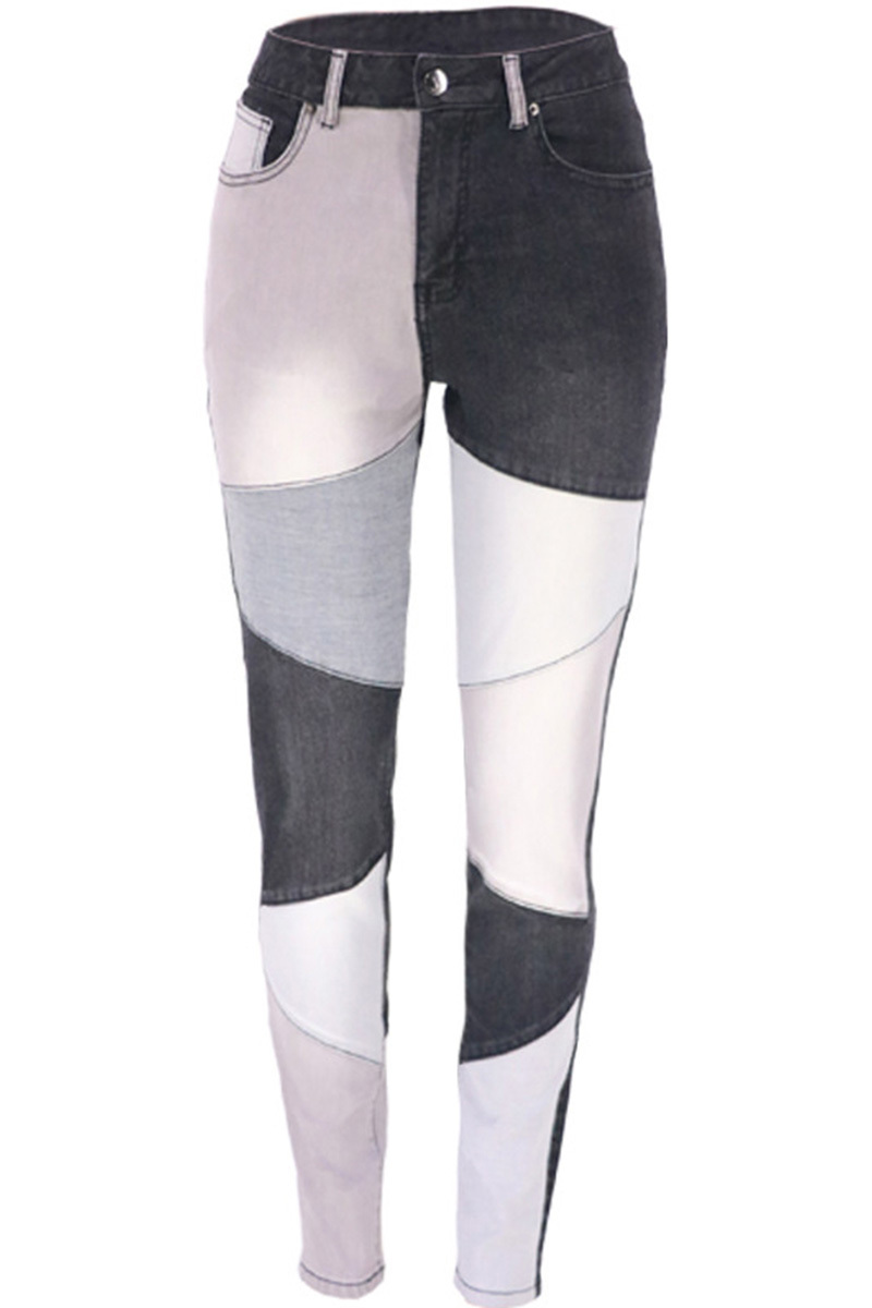 Fashion Color Block Stretch High Rise Jeans