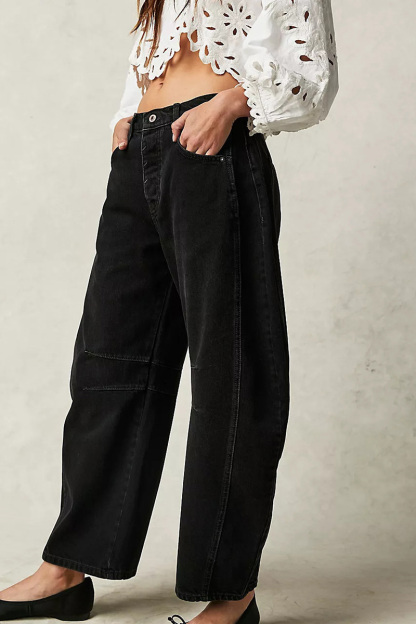 Casual Low Rise Wide Leg Relaxed Wash Jeans