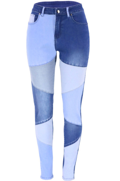 Fashion Color Block Stretch High Rise Jeans