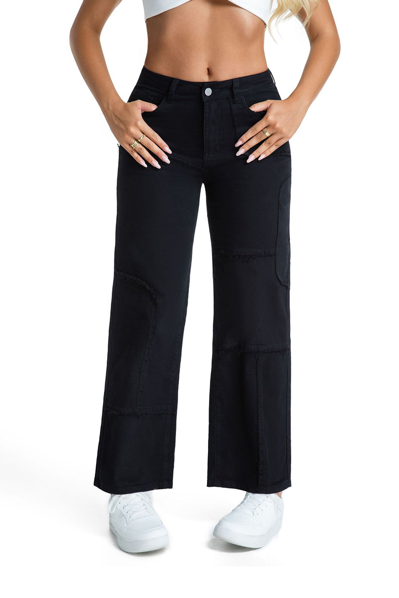 Casual Stretch Panel Raw Hem Wide Leg Jeans