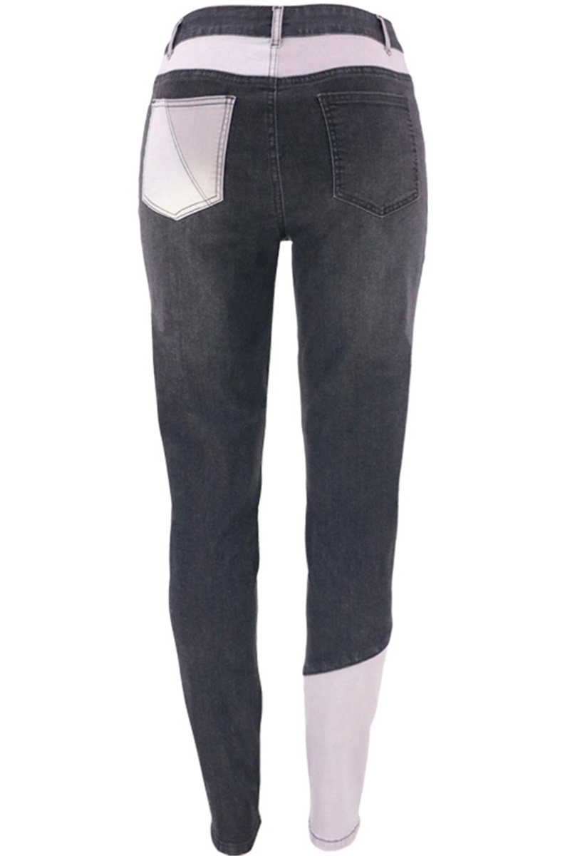Fashion Color Block Stretch High Rise Jeans
