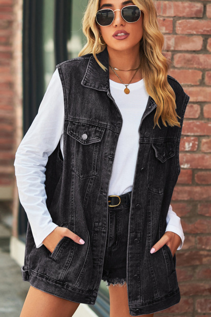 Vintage Bleach Wash Loose Fit Denim Vest Coat
