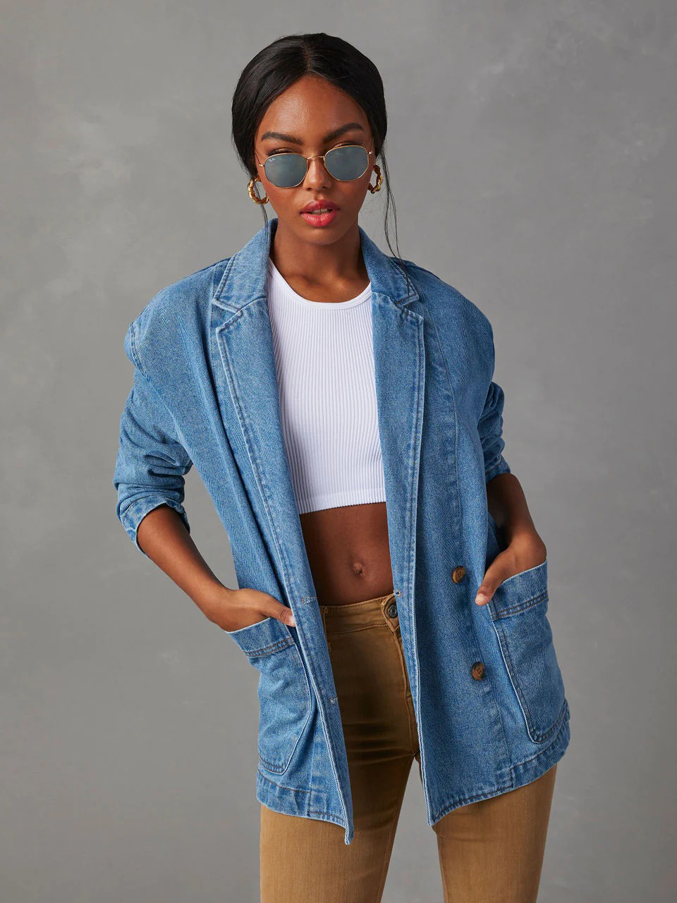 Casual Washed Lapel Denim Blazer