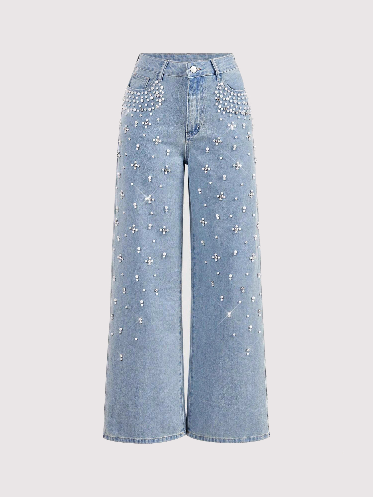 Casual Loose Fit Beaded Straight Leg Jeans