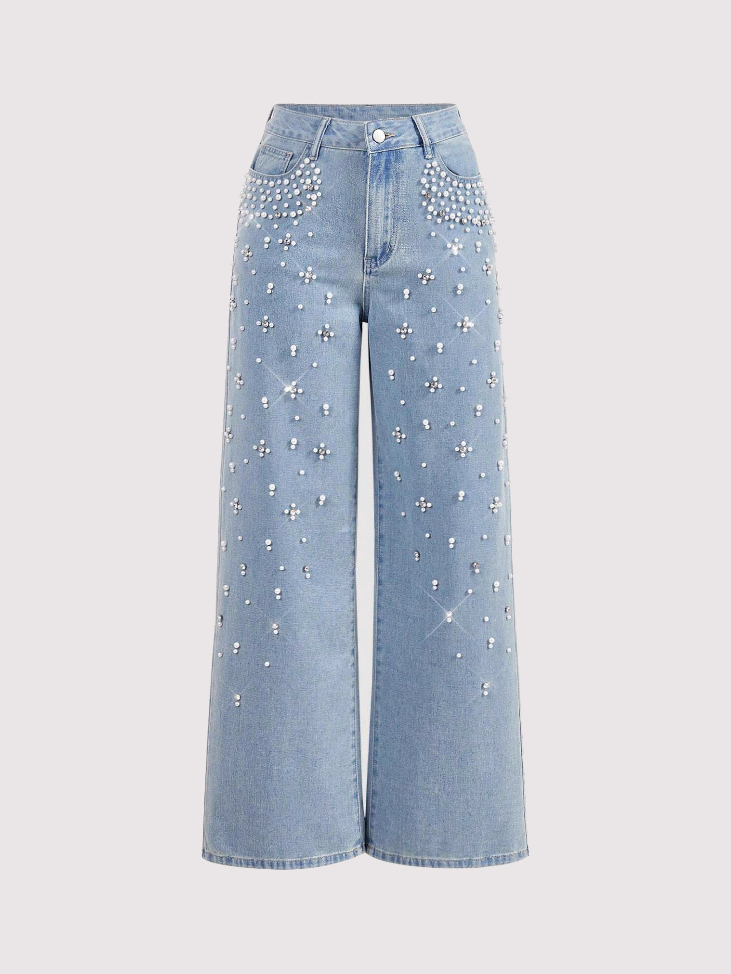 Casual Loose Fit Beaded Straight Leg Jeans