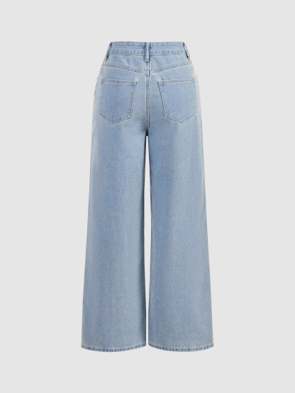 Casual Loose Fit Beaded Straight Leg Jeans