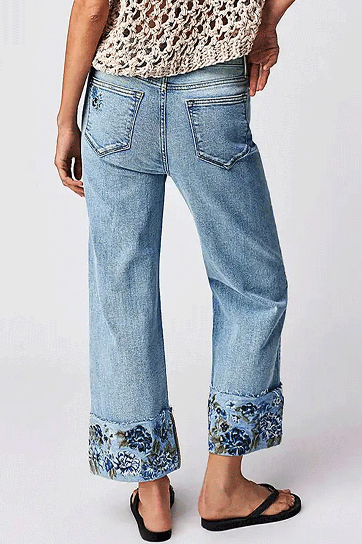 Casual Mid Rise Straight Leg Embroidered Jeans