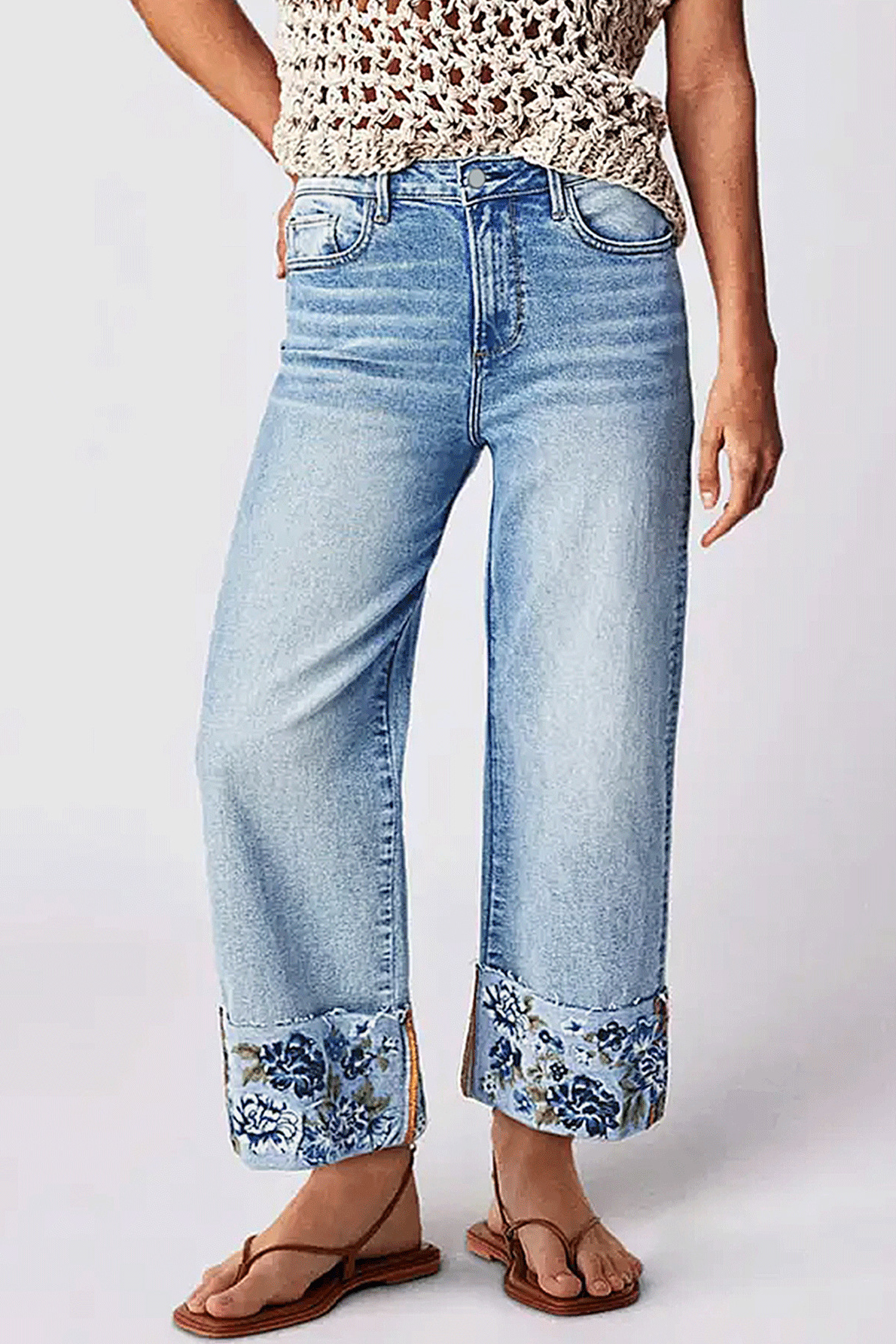 Casual Mid Rise Straight Leg Embroidered Jeans