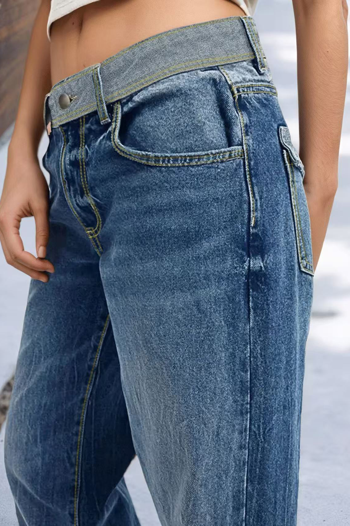 Women's Vintage Color Block Washed Denim Jeans