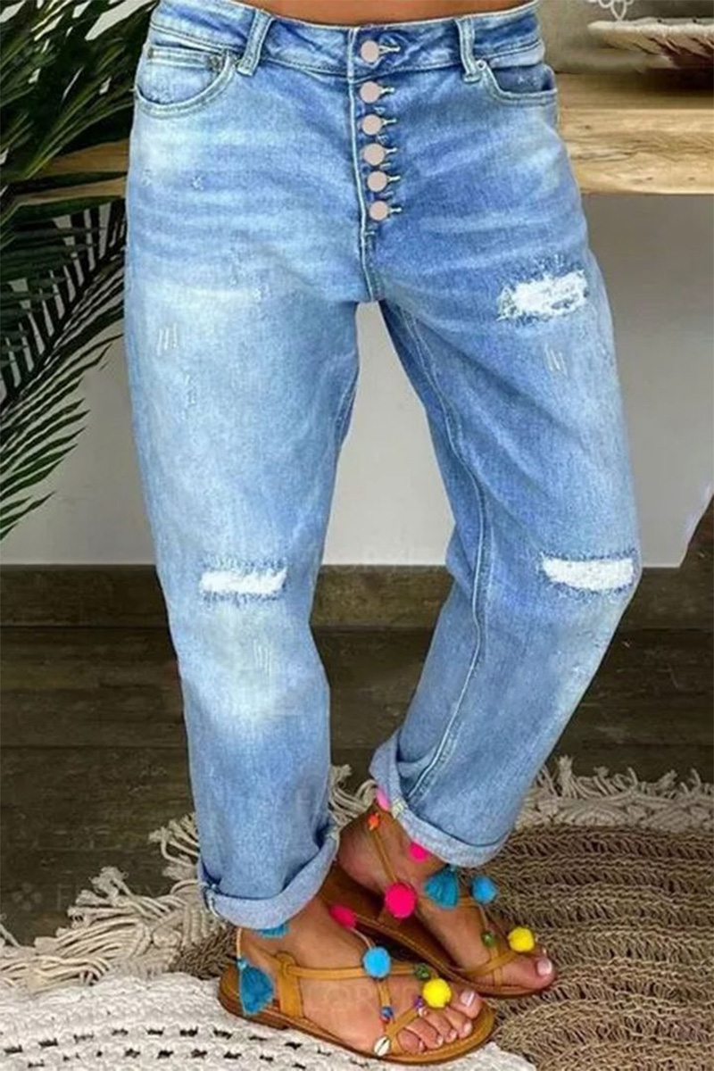 Women's Casual Washed Ripped Jeans