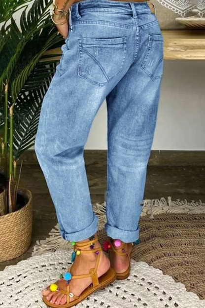 Women's Casual Washed Ripped Jeans