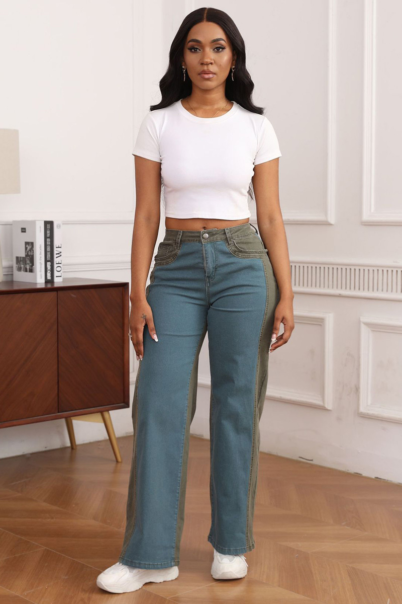 Casual Stretch Color-Block Washed Jeans
