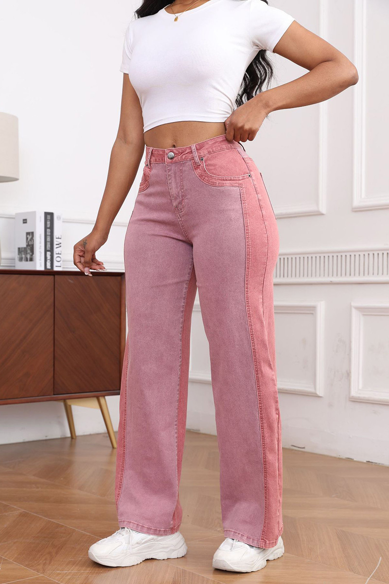 Casual Stretch Color-Block Washed Jeans