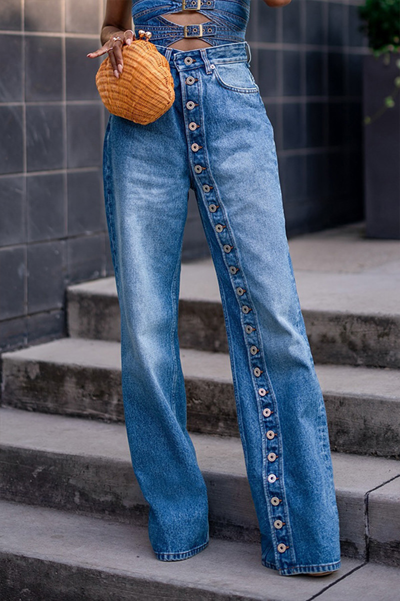 Fashion High Rise Multi Button Jeans